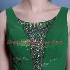 Latest Dark Green Side Zipper Scoop Beading Prom Gown Chiffon and Sequined Sleeveless