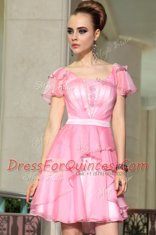 Hot Sale Mini Length Side Zipper Evening Dress Rose Pink for Prom and Party with Belt