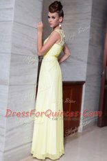 Light Yellow Prom Party Dress Prom and Party and For with Beading and Hand Made Flower Scoop Cap Sleeves Zipper