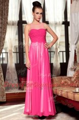Customized Hot Pink Prom Party Dress Prom and Party and For with Ruching Scoop Sleeveless Zipper