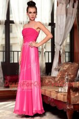 Customized Hot Pink Prom Party Dress Prom and Party and For with Ruching Scoop Sleeveless Zipper