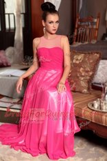 Customized Hot Pink Prom Party Dress Prom and Party and For with Ruching Scoop Sleeveless Zipper