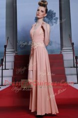 Classical Pink Sleeveless Floor Length Beading and Appliques Clasp Handle Evening Dress