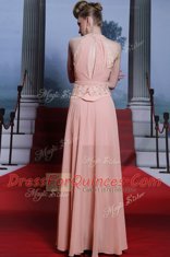 Classical Pink Sleeveless Floor Length Beading and Appliques Clasp Handle Evening Dress