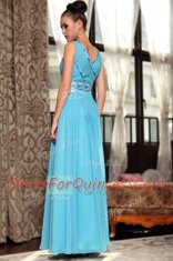 Cute Baby Blue Side Zipper V-neck Beading and Appliques and Ruching Homecoming Dress Chiffon Sleeveless