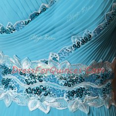 Cute Baby Blue Side Zipper V-neck Beading and Appliques and Ruching Homecoming Dress Chiffon Sleeveless
