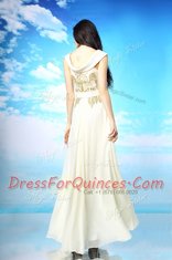 Dramatic Scoop Ankle Length White Evening Dress Chiffon Sleeveless Beading and Ruching