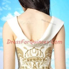 Dramatic Scoop Ankle Length White Evening Dress Chiffon Sleeveless Beading and Ruching