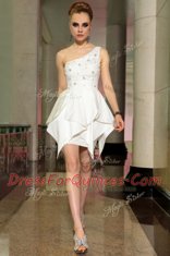Charming White A-line Chiffon One Shoulder Sleeveless Beading Knee Length Side Zipper Prom Party Dress