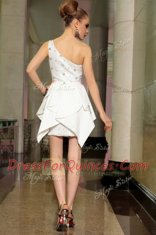 Charming White A-line Chiffon One Shoulder Sleeveless Beading Knee Length Side Zipper Prom Party Dress