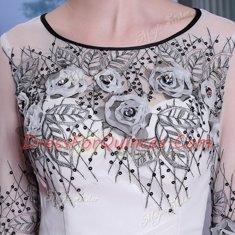 Classical White Empire Chiffon Scoop 3 4 Length Sleeve Beading and Appliques Floor Length Zipper Evening Dress