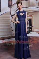 Navy Blue Column/Sheath Beading Zipper Chiffon Sleeveless Floor Length