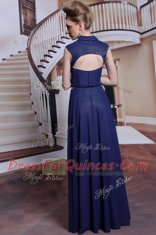 Navy Blue Column/Sheath Beading Zipper Chiffon Sleeveless Floor Length