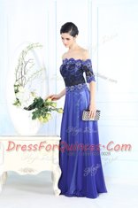 Scalloped Half Sleeves Zipper Floor Length Beading and Appliques Prom Gown