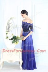Scalloped Half Sleeves Zipper Floor Length Beading and Appliques Prom Gown