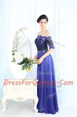 Scalloped Half Sleeves Zipper Floor Length Beading and Appliques Prom Gown