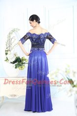 Scalloped Half Sleeves Zipper Floor Length Beading and Appliques Prom Gown