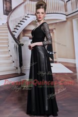 Adorable Black 3 4 Length Sleeve Beading Floor Length Prom Gown