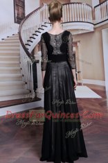 Adorable Black 3 4 Length Sleeve Beading Floor Length Prom Gown