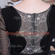 Adorable Black 3 4 Length Sleeve Beading Floor Length Prom Gown