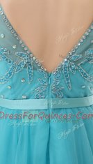 Artistic Bateau Sleeveless Zipper Prom Party Dress Aqua Blue Organza