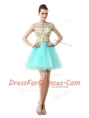 Decent Scoop Sleeveless Zipper Prom Dresses Aqua Blue Chiffon