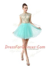 Decent Scoop Sleeveless Zipper Prom Dresses Aqua Blue Chiffon