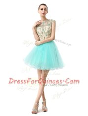 Decent Scoop Sleeveless Zipper Prom Dresses Aqua Blue Chiffon