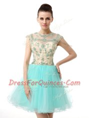 Decent Scoop Sleeveless Zipper Prom Dresses Aqua Blue Chiffon