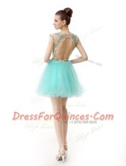 Decent Scoop Sleeveless Zipper Prom Dresses Aqua Blue Chiffon