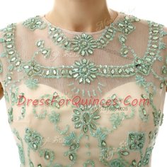 Decent Scoop Sleeveless Zipper Prom Dresses Aqua Blue Chiffon