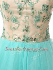 Decent Scoop Sleeveless Zipper Prom Dresses Aqua Blue Chiffon