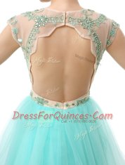 Decent Scoop Sleeveless Zipper Prom Dresses Aqua Blue Chiffon