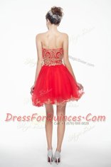 Flirting Sleeveless Organza Mini Length Side Zipper Prom Dress in Coral Red with Appliques and Ruffles