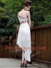 One Shoulder Sleeveless Ankle Length Appliques Side Zipper Prom Dresses with White