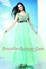 Simple Bateau Sleeveless Chiffon Prom Evening Gown Beading Backless
