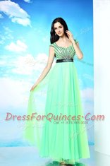 Simple Bateau Sleeveless Chiffon Prom Evening Gown Beading Backless