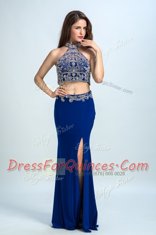 Extravagant Halter Top Sleeveless Backless Floor Length Beading Homecoming Dress