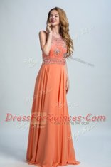 Comfortable Orange Homecoming Dress Prom and For with Beading Scoop Sleeveless Backless
