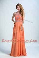 Comfortable Orange Homecoming Dress Prom and For with Beading Scoop Sleeveless Backless