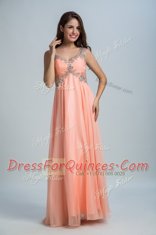 Empire Homecoming Dress Orange Straps Organza Sleeveless Floor Length Backless