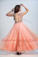 Empire Homecoming Dress Orange Straps Organza Sleeveless Floor Length Backless