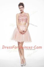 Super Scoop Peach Sleeveless Chiffon Backless Prom Party Dress for Prom and Party