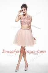 Super Scoop Peach Sleeveless Chiffon Backless Prom Party Dress for Prom and Party