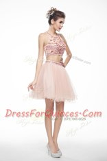 Super Scoop Peach Sleeveless Chiffon Backless Prom Party Dress for Prom and Party