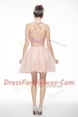 Super Scoop Peach Sleeveless Chiffon Backless Prom Party Dress for Prom and Party