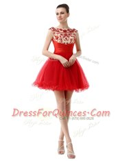 Glittering Mini Length Zipper Red for Prom and Party with Beading and Ruching