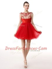 Glittering Mini Length Zipper Red for Prom and Party with Beading and Ruching