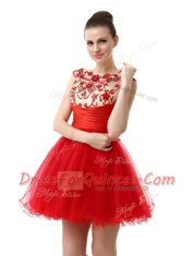 Glittering Mini Length Zipper Red for Prom and Party with Beading and Ruching