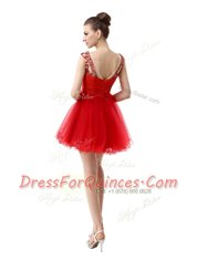Glittering Mini Length Zipper Red for Prom and Party with Beading and Ruching